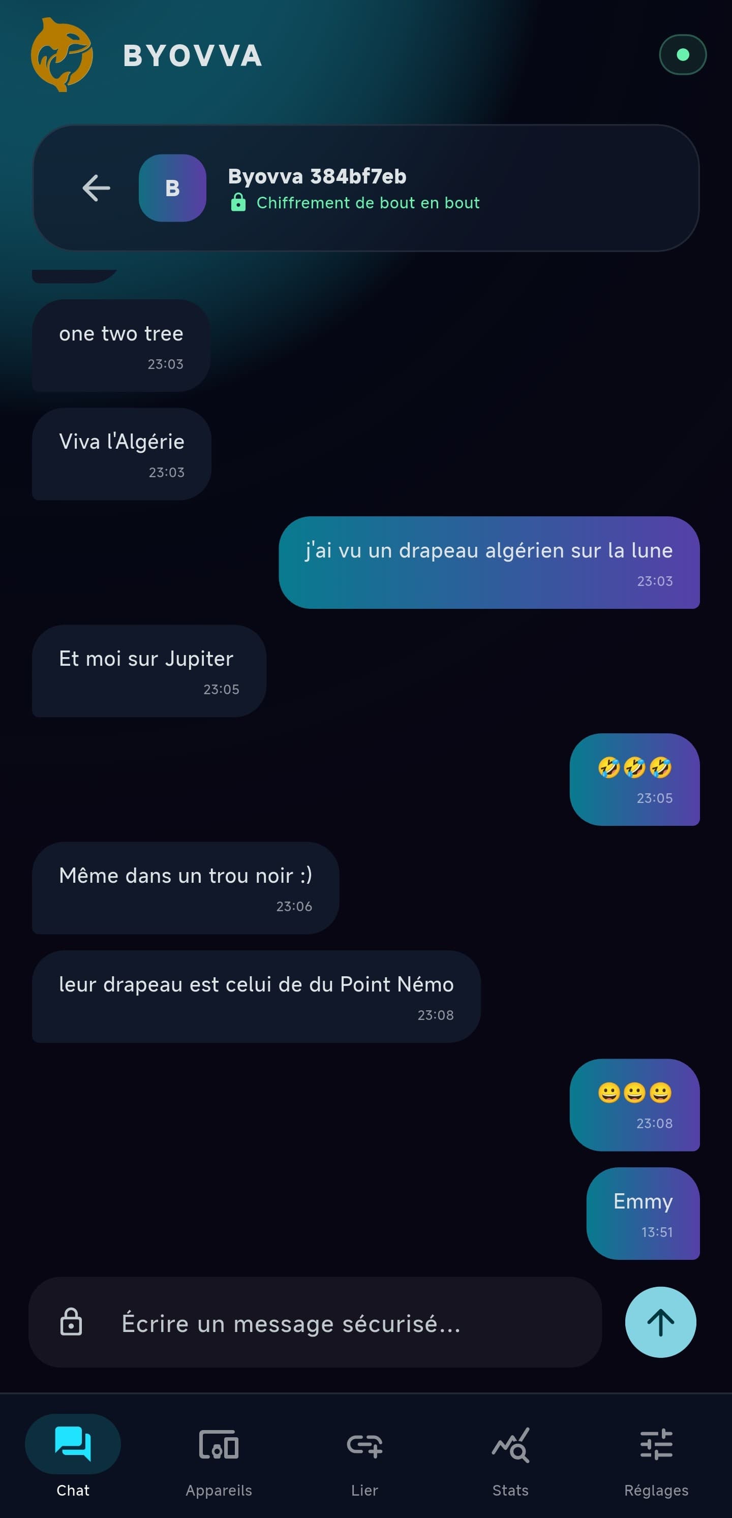 Secure conversation between the parent and the BYOVVA tablet